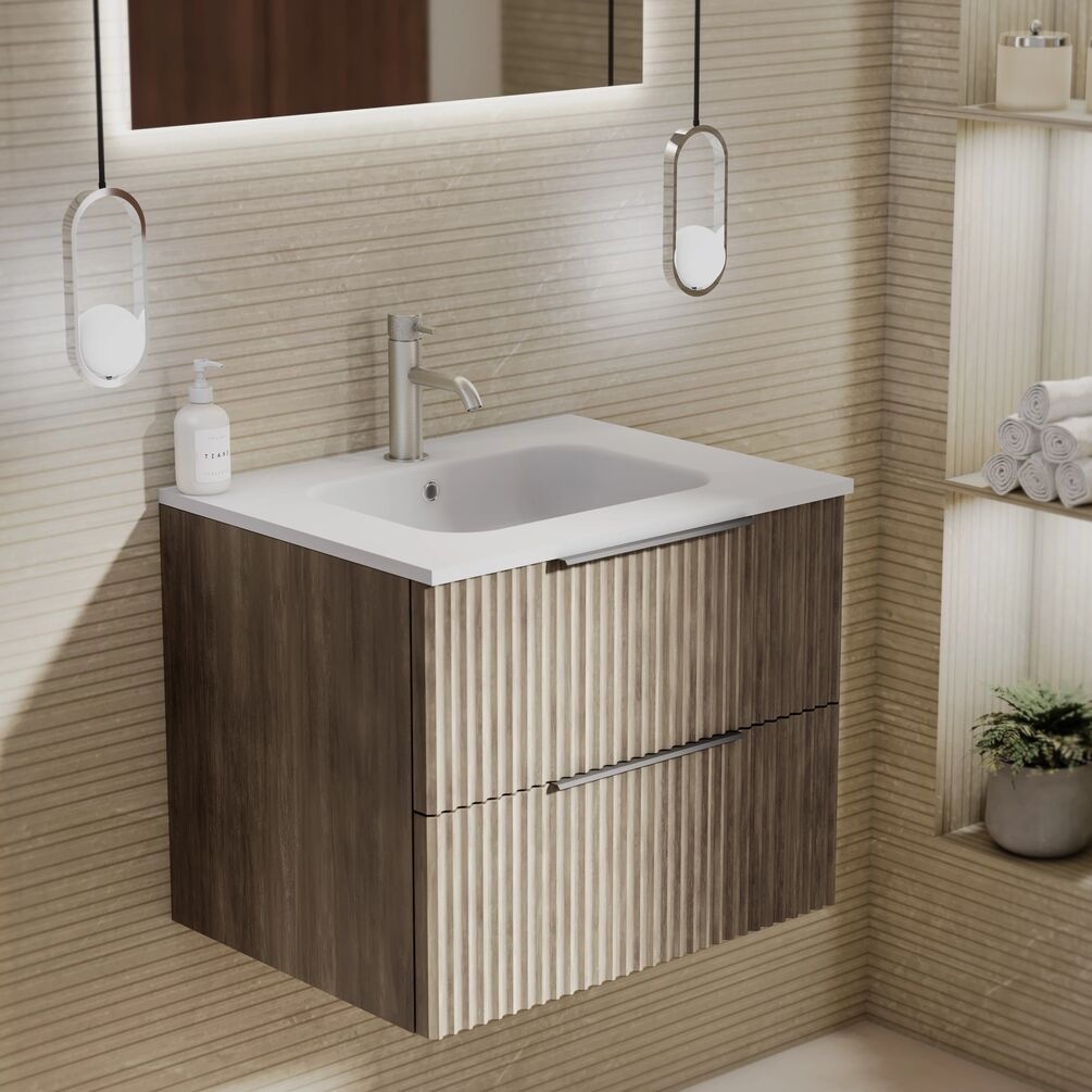 Lifestyle image of Marlow Rockford 600mm Wall-Hung Vanity Unit & Matt White Ceramic Basin